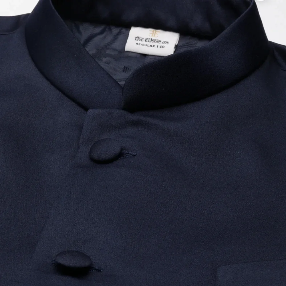 The Ethic Co. Navy Blue Art Silk Bandhgala Suit 4 XL - 50 NEW NWT - Picture 4 of 7
